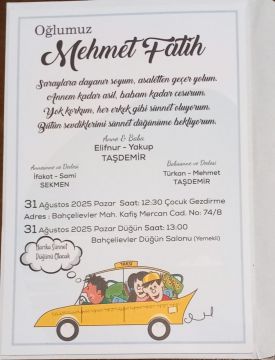 SÜNNET DÜĞÜNÜMÜZE DAVETLİSİNİZ. 